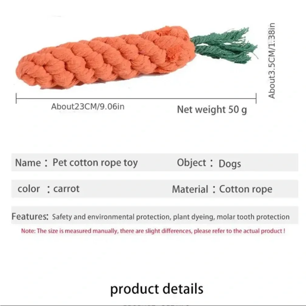 3 Pc Carrot Design Pet Chew Durable Dog Braided Knot Rope Toy